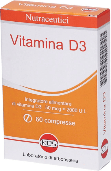 Kos Vitamina D3 Integratore Alimentare per Ossa, Denti e Sistema Immunitario 60 Compresse