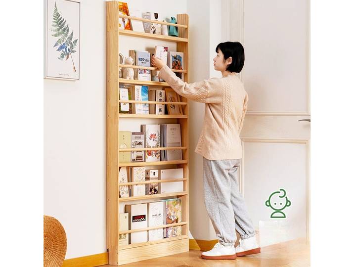 Étagère à livres simple en bois massif, de sol à plafond, à placer contre le mur, bibliothèque pour enfants, étagère pour livres illustrés, étagère de rangement.