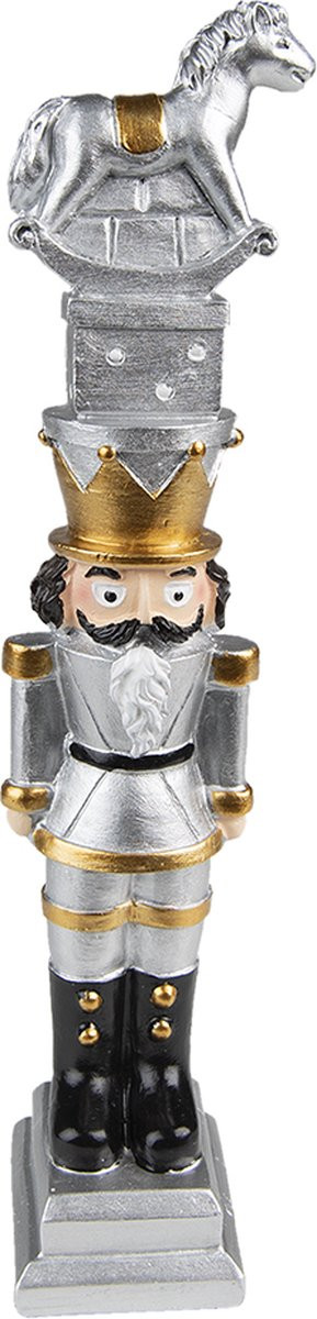 Clayre & Eef Kerstdecoratie Notenkraker Zilverkleurig Polyresin 23 cm