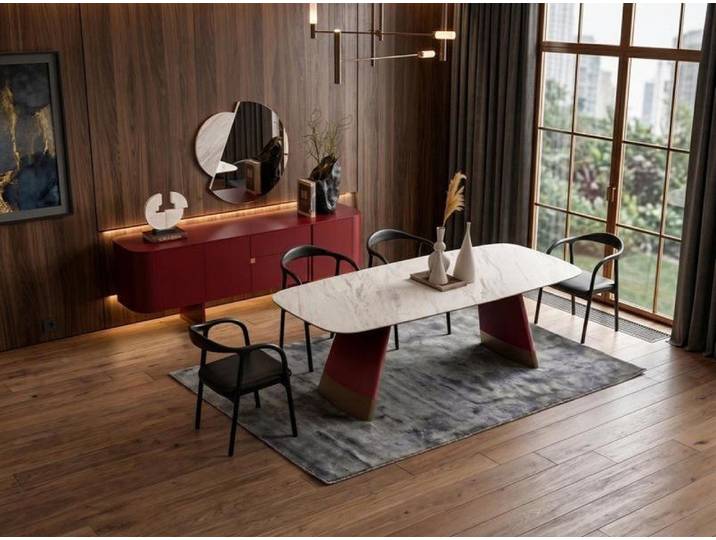 JVmoebel Esszimmer-Set Tisch Stuhl Sideboard Spiegel braun elegant geräumig modern neu, Made in Europa