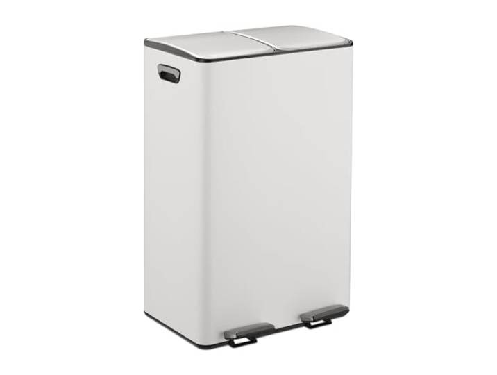 Relaxdays Poubelle de Cuisine\, 2 seaux Amovibles ayant chacun Une capacité de 30 litres\, pédales\, Blanc et argenté