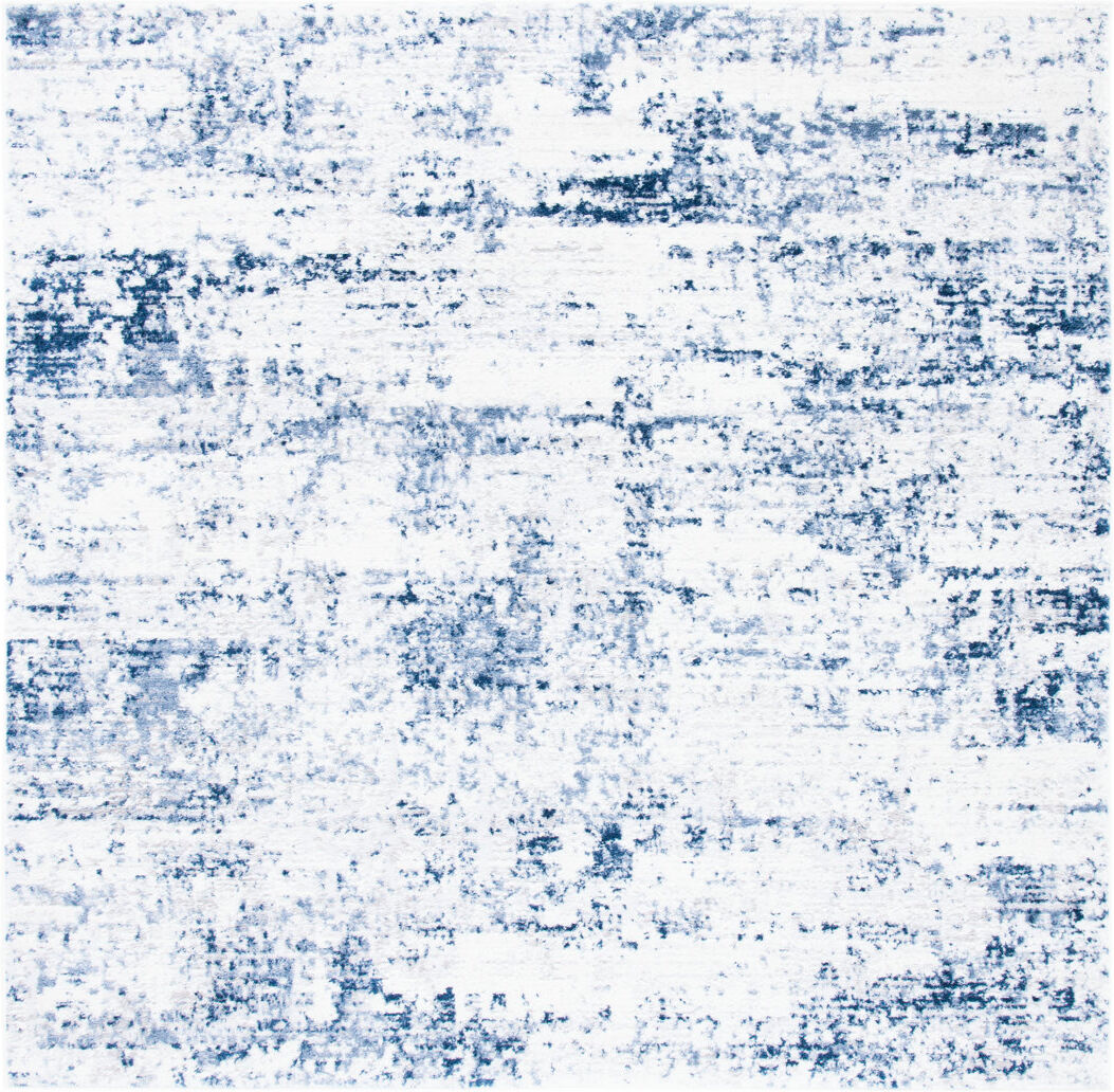 Blue Elephant Abstract Area Rug Navy;Ivory Square 201cm
