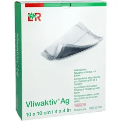 Vliwaktiv AG 10x10 cm Aktivkohle Saugkompresse m. Silber