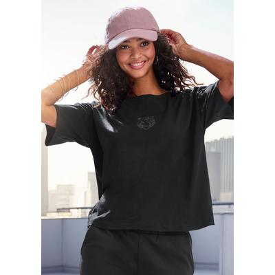 T-Shirt BUFFALO, Damen, Gr. 48/50, schwarz, Obermaterial: 100% Baumwolle, bestickt, unifarben, bequem hüftlang, Rundhals, Shirts T-Shirt, mit toller Stickerei