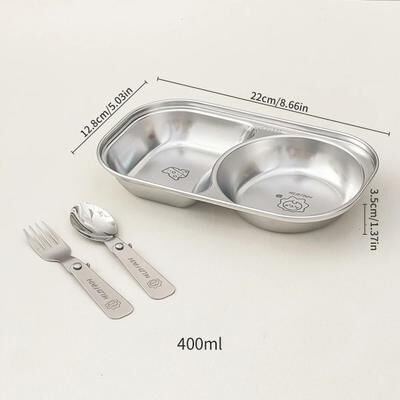 Uplift Picks Stainless Steel Divided Salad Plate Stackable Kids Snack Dessert Plate lion With Cutlery