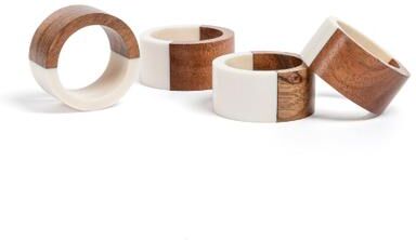 over&back Resin Napkin Rings in Wood & Ivory (Set of 4) - 4