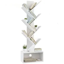 Relaxdays Bücherregal 6 Ebenen Baum-Design Weiß