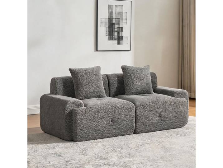 Canapé modulable en chenille slate gray avec assise compressée et fond antidérapant facile à déplacer