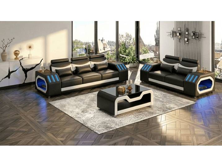 JVmoebel Polstergarnitur Sofa Set 3+2 Modern Schwarz Weiß Premium LED Luxus Komfort Elegant *, (Sofa Set, 2-tlg., 2-tlg)