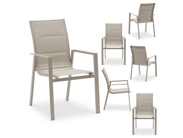 Idimex Gartenstühle Trapani 6er-Set champagne, Champagner, Mode, Rechteckig,rechteckig, 42x91x43 cm, Gartenmöbel, Gartensessel, Gartenstühle