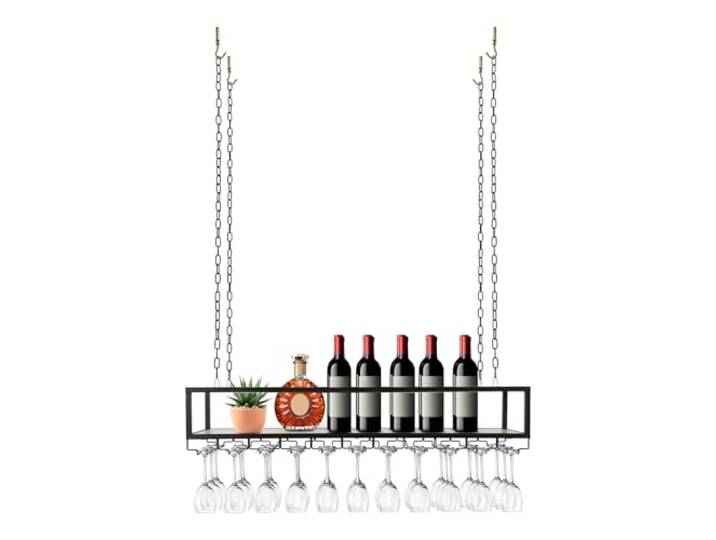 Deckenregal Weinregal, 110cm Industrieller Hängender Weinflaschenhalter Hängendes Weinglasregal Metall Bar-Display Weinlagerhalter, 75kg Tragfähigkeit Deckenregal Hängend für Bar Restaurant Cafe Küche