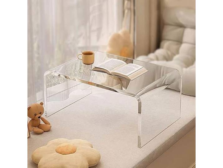 Fcmeavo Acryl Couchtisch U-Form Runde Ecken Beistelltisch Nachttisch Tritthocker Dicke 10mm/12mm Moderne Kaffeetisch Pflegeleicht Leicht Teetisch für Büro Zuhause
