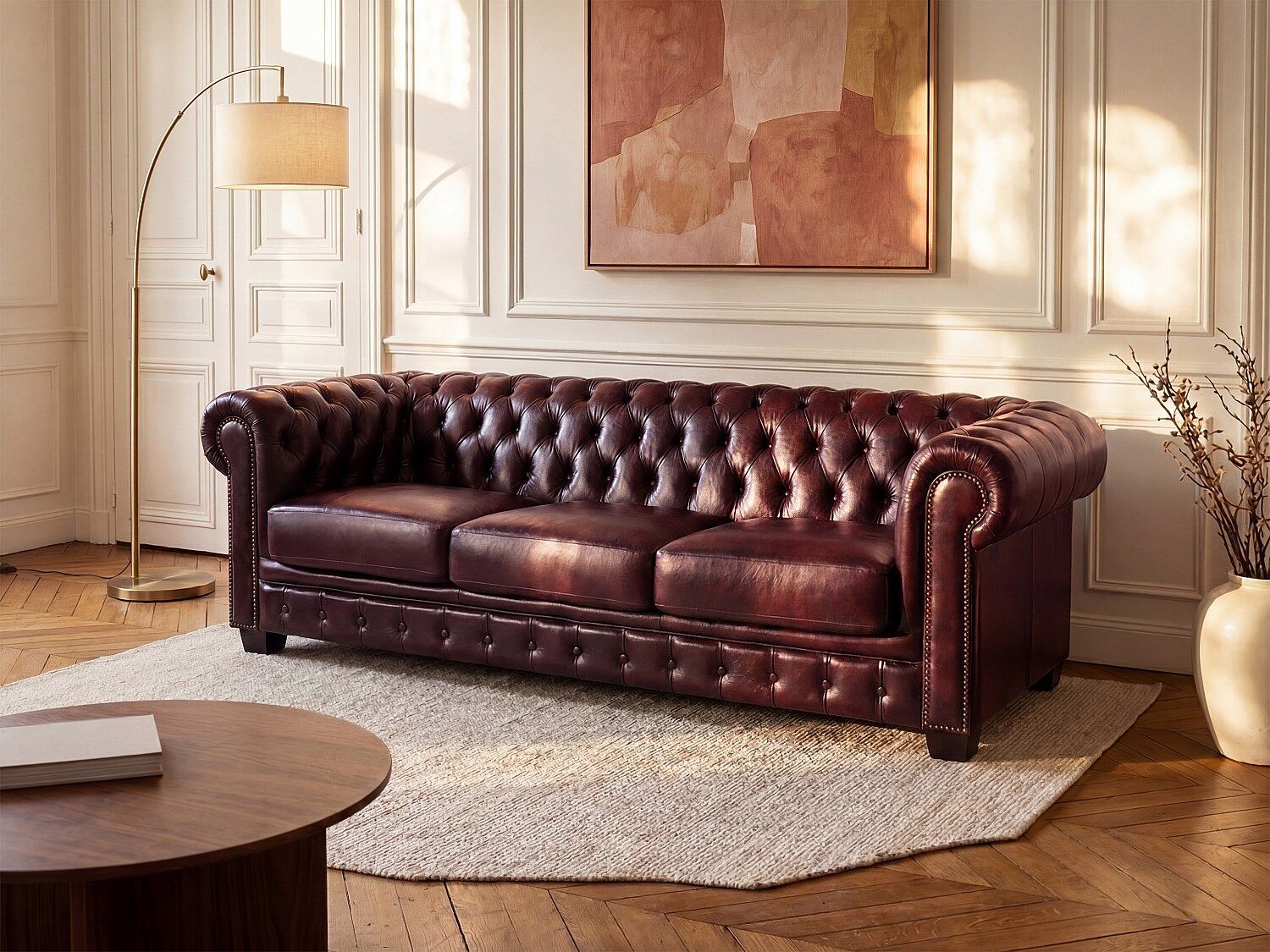 Vente-unique Vierzits chesterfieldbank BRENTON 100% buffelleer - Cherry