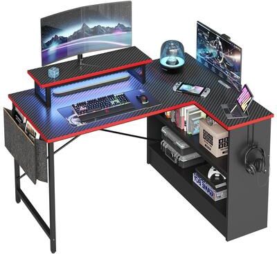 No L Shaped Gaming Desk with LED Lights