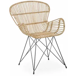 Sessel Venturs aus Rattan, Boho Stil, Natur, vier Beine aus Metall, bequeme Sitzhöhe