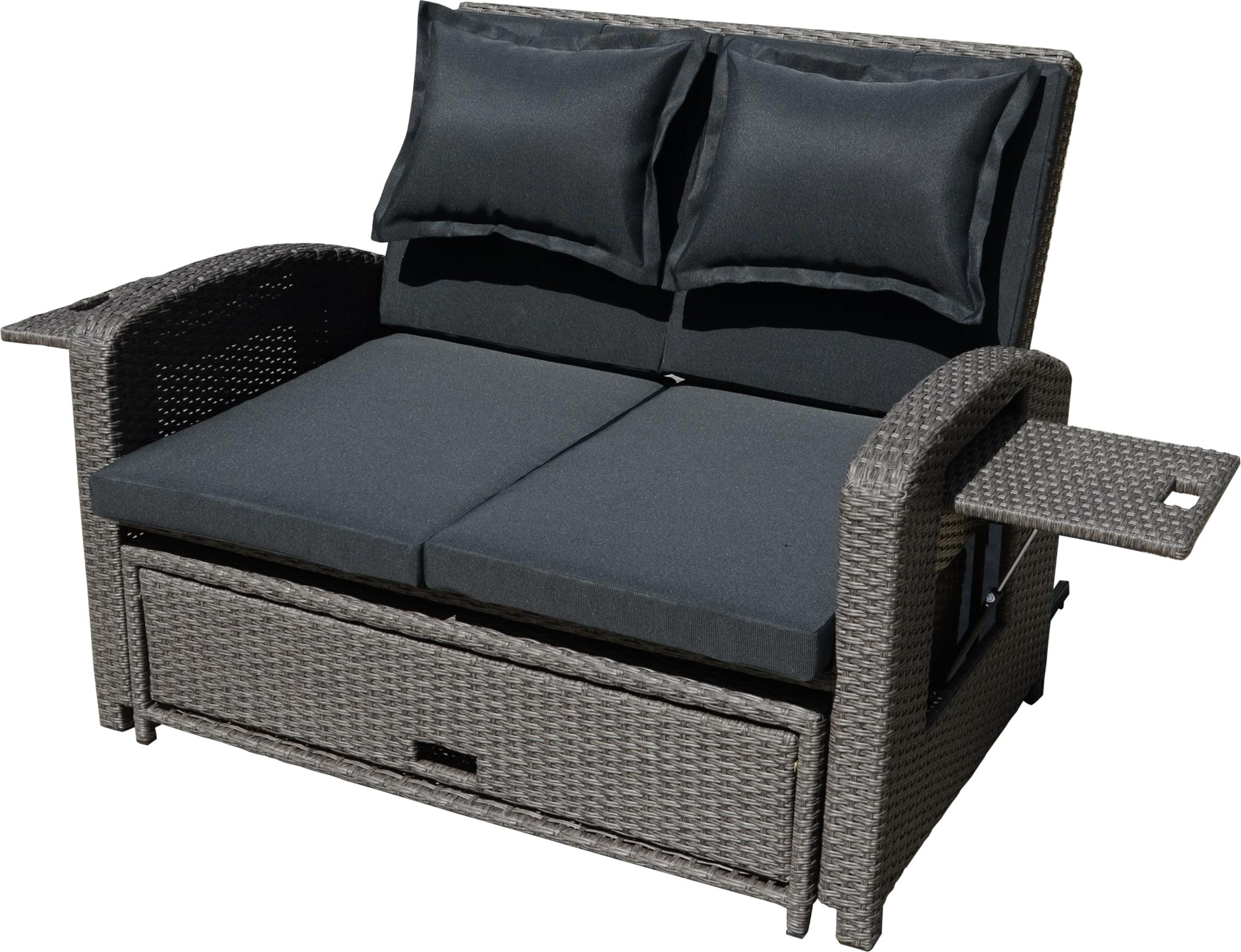 Gartensofa KYOTO - Kunststoff, Weidengrau | Gartenliege Sonnenliege