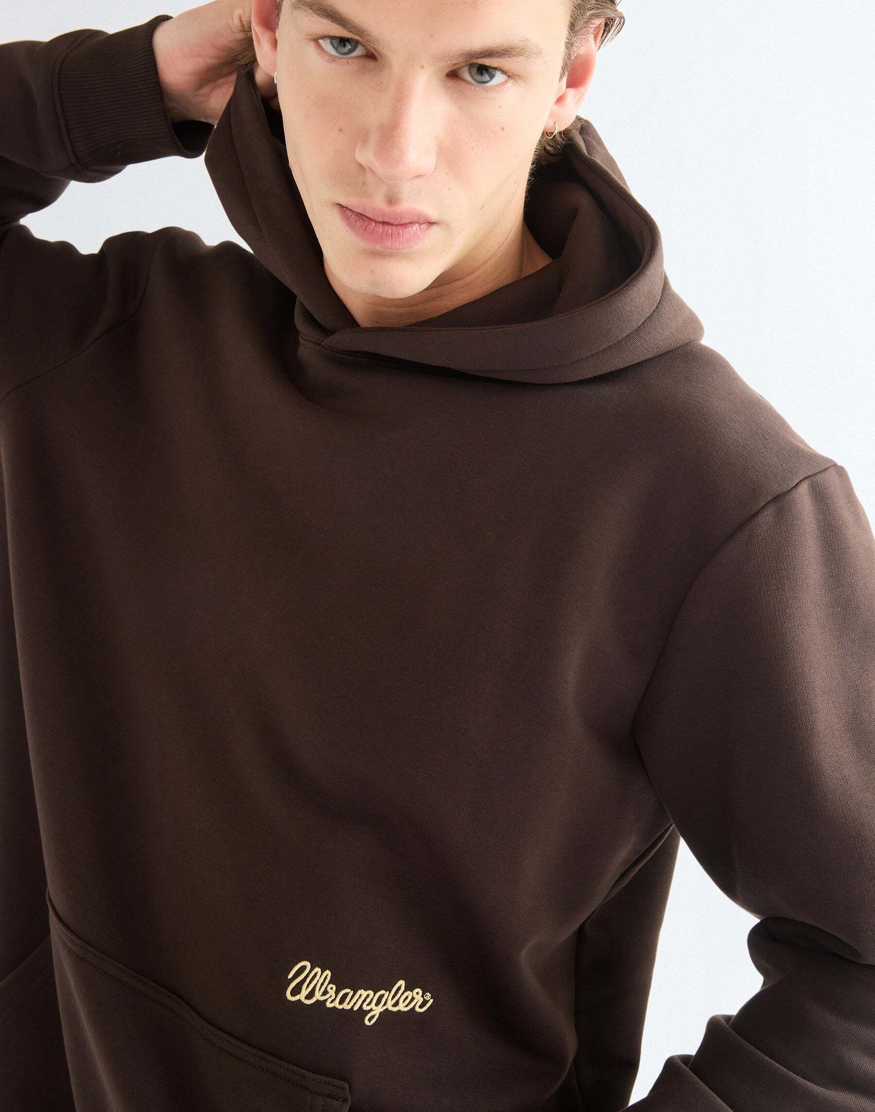 Kapuzenpullover WRANGLER "WRANGLER Kapuzenpullover Embroidery", Herren, Gr. M, braun, Pullover Kapuzenpullover braun M