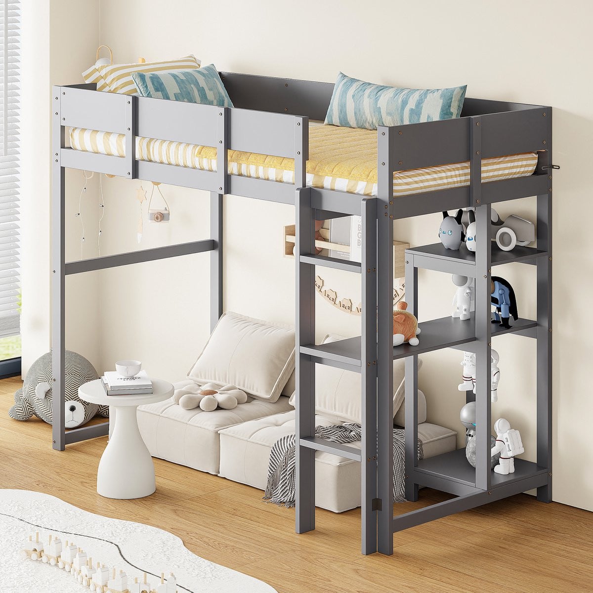 Clruro Massief Houten Stapelbed voor Kinderen - Grijs - 90 x 200 cm