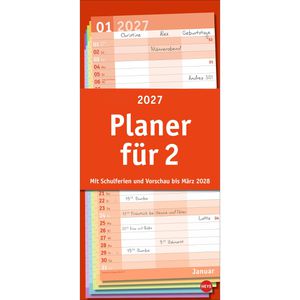 Heye Familienplaner 22489, Basic Planer für zwei, Jahr 2027, 1 Monat auf 1 Seite, mit 3 Spalten, 21 x 45cm