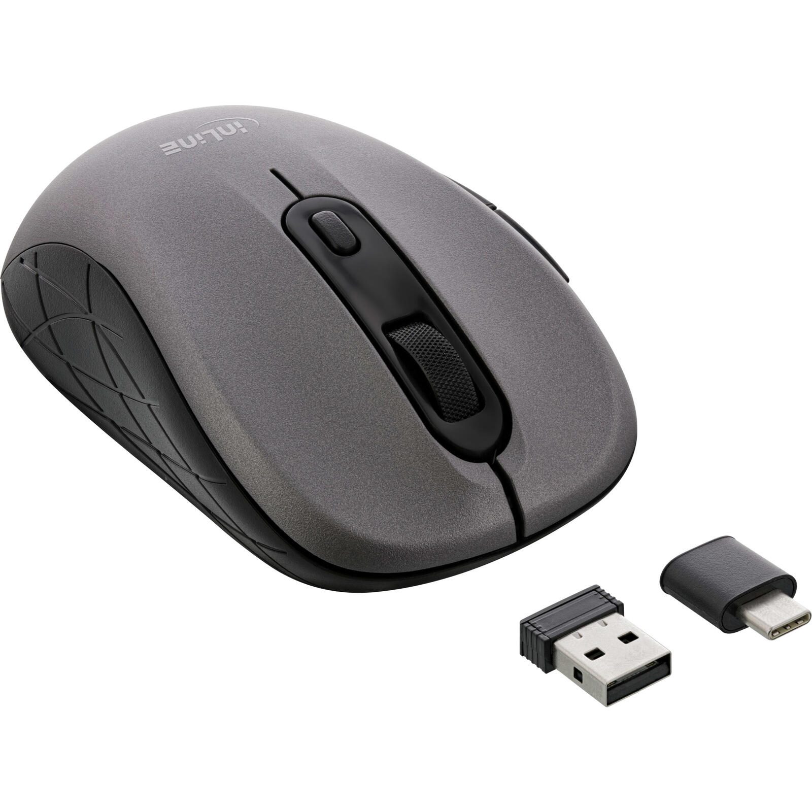 InLine® InLine Maus 3-in-1, Bluetooth + 2x 2.4GHz Funk, 5 Tasten, optisch, grau/schwarz 55363
