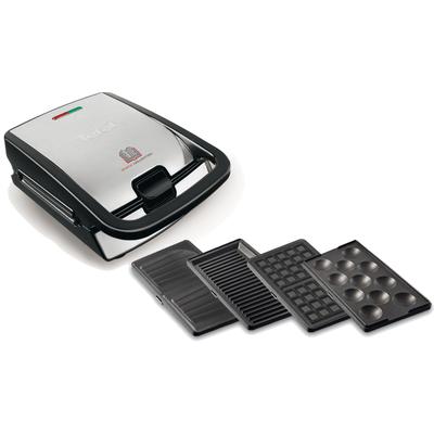 TEFAL Waffeleisen "SW854D Snack Collection", schwarz (edelstahlfarben, schwarz), B:20,3cm H:36,1cm T:28cm, Waffeleisen, inkl. 4 antihaft Plattensets, vielfältige Funktionen, erweiterbar