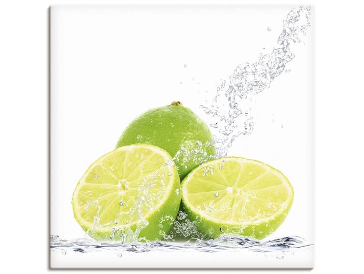 Leinwandbild ARTLAND Limette mit Spritzwasser , gelb (farbe bild(er): gelb), B:50cm H:50cm, Bilder, Leinwandbild, auf Holzrahmen gespannt