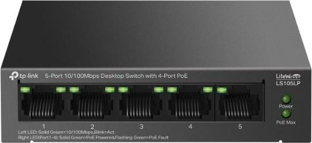 TP-Link LiteWave LS105P Ethernet Switch met Power over Ethernet (PoE), zwart