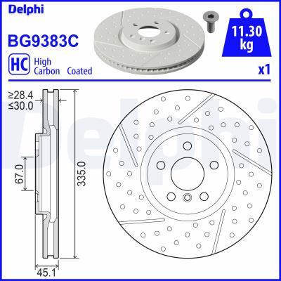 DELPHI Bremsscheibe BG9383C Geschlitzt/Gelocht 335mm 30mm für MINI