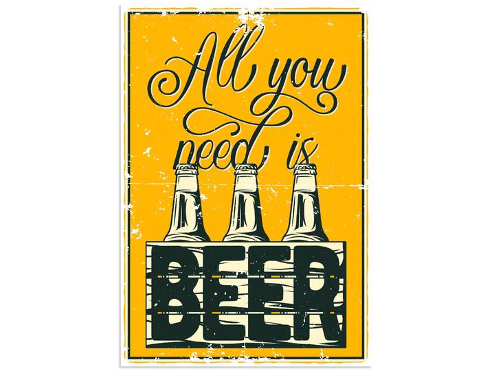 Wandbild ARTLAND Alles, was du brauchst, ist Bier , gelb (farbe bild(er): gelb), B:50cm H:70cm, Bilder, Wandbild, als Alubild, Leinwandbild, Poster, Wandaufkleber in verschied. Grössen