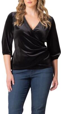 KIYONNA ODETTE VELVET FAUX WRAP TOP