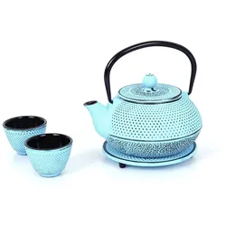 Teeservice aus Gusseisen hellblau 0,8L