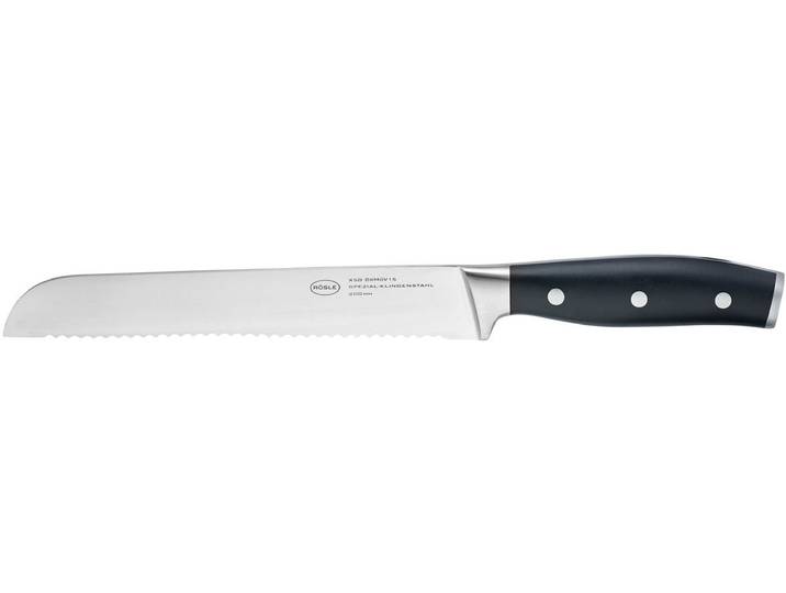 Brotmesser RÖSLE Tradition , silber (silberfarben, schwarz), Klingenlänge 20cm, X50 CrMoV15 Klingenstahl, Kochmesser, Brotmesser, mit Wellenschliff, Klingenspezialstahl, ergonomischer Griff