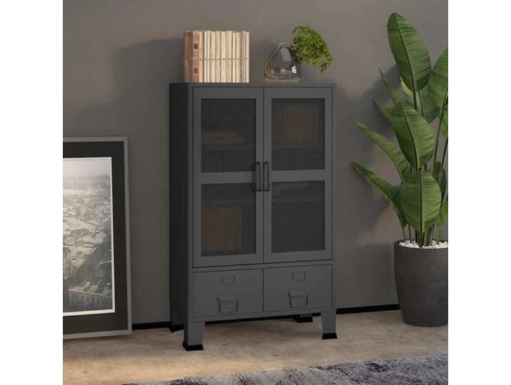 Anthracite Coffre de rangement industriel Anthracite 70x40x115 cm Métal - Meuble Rangement LV30303