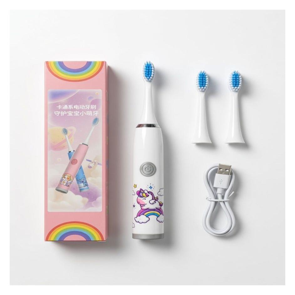 iLike Kinder-Zahnbürste W3 Elektrische Zahnbürste (batteriebetrieben) + 3 Aufsätze Weiss (ILIKE)