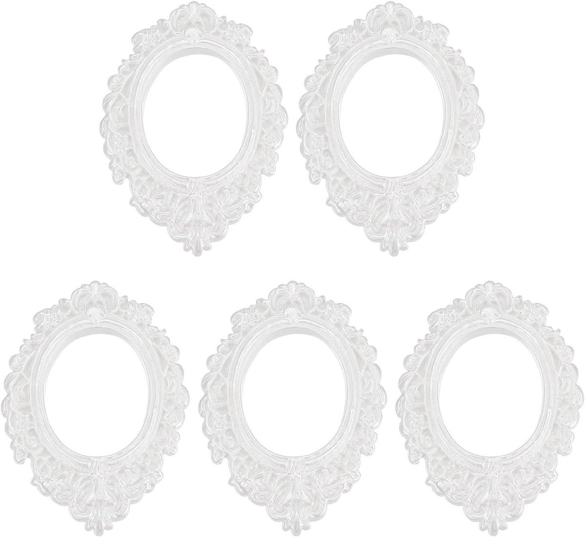 Wit Mini Fotolijstje van Hars met Vintage Bloemen Decoratie - 7 x 5,2 cm