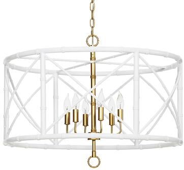 Bamboo 6-Light Chandelier - White with Brass - Ballard Designs