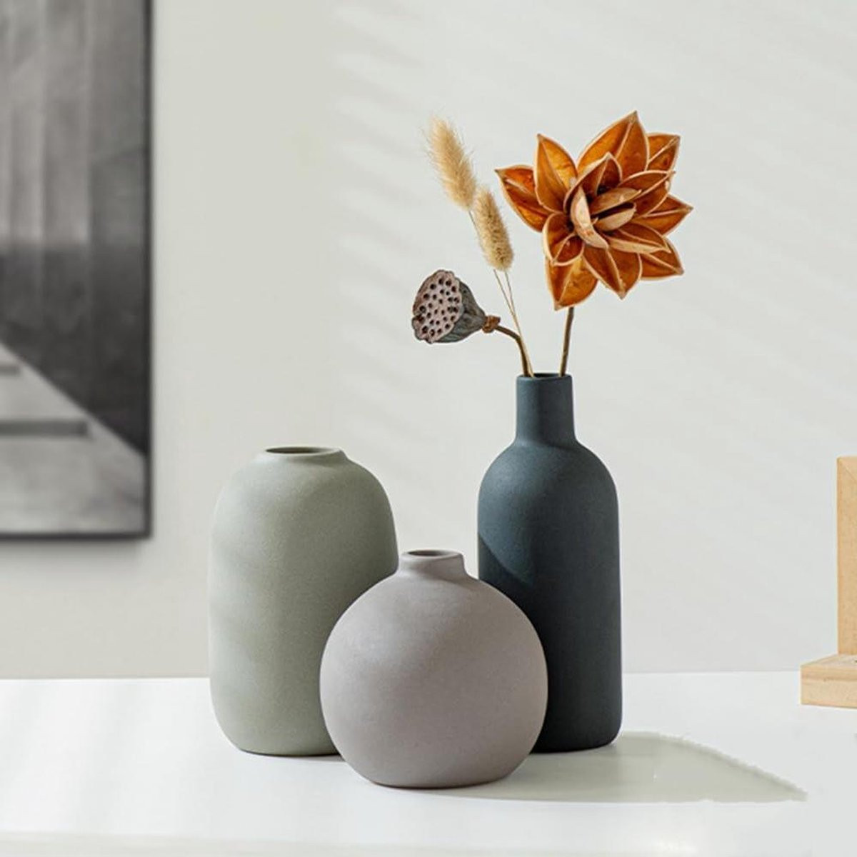 Set van 3 veelkleurige keramische decoratieve vazen