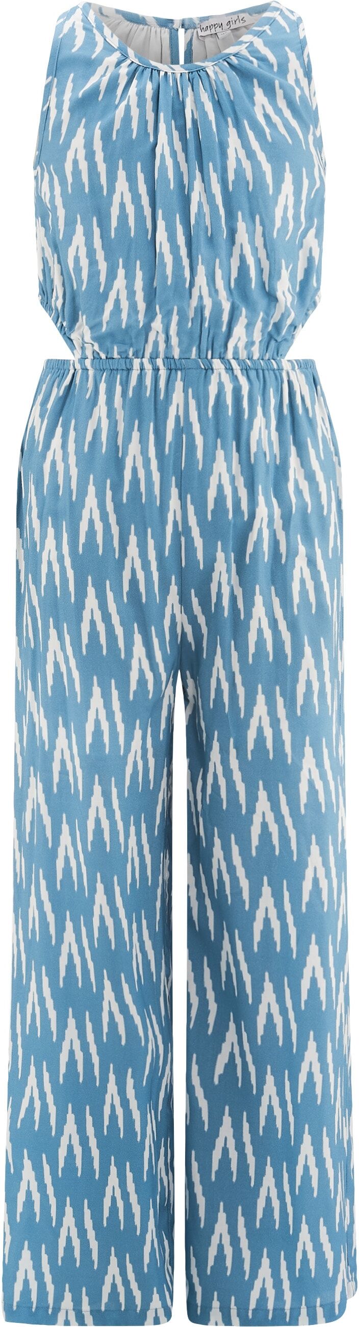 Overall HAPPY GIRLS, Mädchen, Gr. 134, N-Gr, blau (dove blau), Web, Obermaterial: 100% Viskose. Futter: 100% Baumwolle, Basic lang, Rundhals, Overalls Overall, mit modischen Cut-Outs dove blau 134, N-Gr