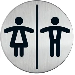 WC-Piktogramm, Damen / Herren, Edelstahl, Ø 83 mm