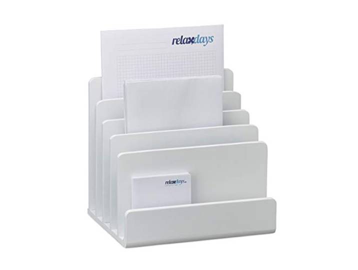 Relaxdays Trieur Documents Bambou\, Porte-Lettres\, Système Rangement 5 Casiers\, Organiseur Bureau 23x24\,5x20\,5cm\, Blanc