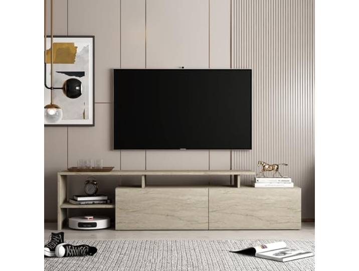 Homidea DUX Wohnzimmer-Wandmöbel – TV-Lowboard, TV-Schrank und TV-Unterschrank – 2-türig, 197 cm (Travertin)
