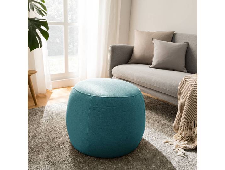 Repose-pieds capitonné LOVELOCK 59 x 45 x 59cm Bleu Tissu Deran: Pétrole