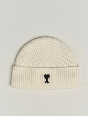 AMI Contrasted Heart Logo Beanie Ecru