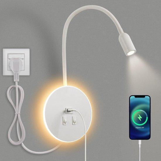 AWEKLIY LED Wandlamp met Zwanenhals en Dubbele Lichtbron via USB - Wit