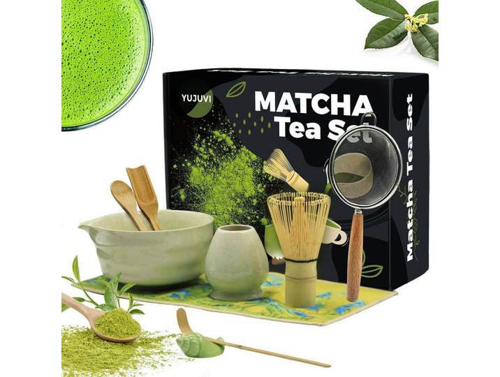 Matcha Tee Set 9-teiliges Set mit Matcha Besen und Schale, Grün, Keramik, 14x7x30 cm, Geschirr, Kannen & Karaffen, Kaffeezubehör & Teezubehör