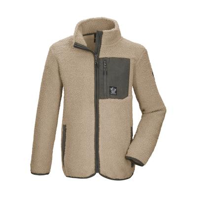 Fleecejacke KILLTEC "KOW 144 BYS FLC JCKT", Jungen, Gr. 164, beige (creme), Obermaterial: 100% Polyester, Jacken Fleecejacke, Weiche Sherpa Fleecejacke mit Kinnschutz und Stauraum