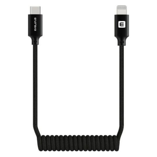Evelatus Cable AutoSpring Coiled Cable USB C to Lightning connector 1.2M black cable (1.20 m) (EVELATUS)