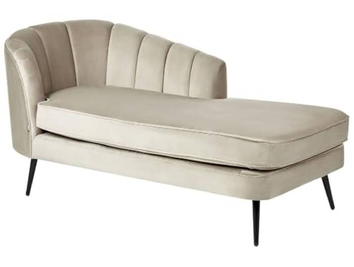 Beliani Chaiselongue Samt beige Links mit Lehne Muschelform Metallbeine schwarz Allier