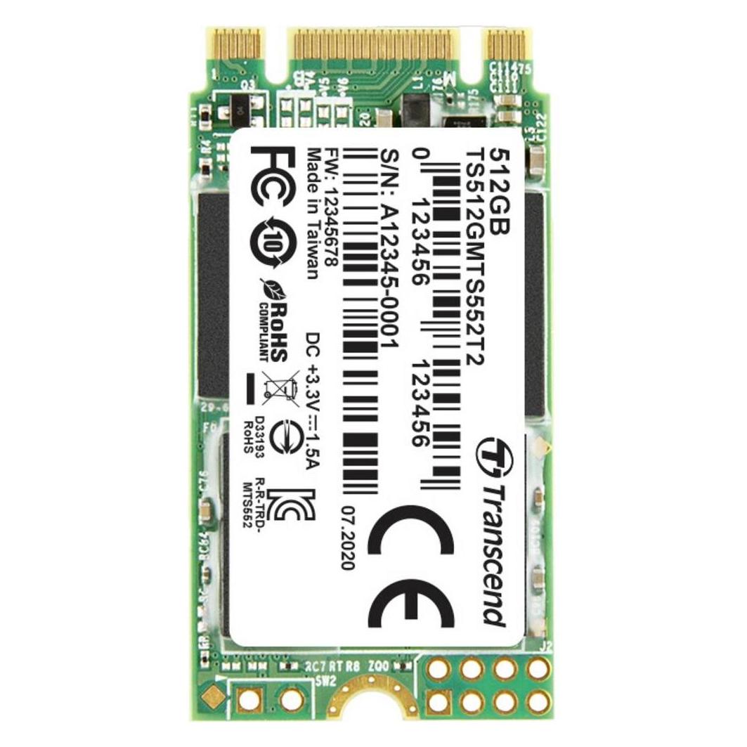Transcend Interne M.2 PCIe NVMe SSD 2242 552T2 512 SATA 6 Gb/s Retail (512 GB, M.2) (TS512GMTS552T2)