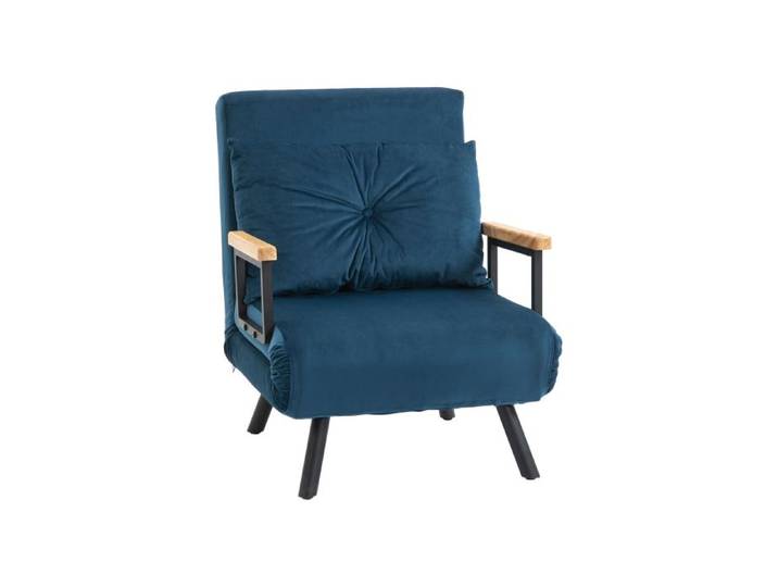Canapé-lit - HOMCOM - Fauteuil relax - Velours bleu - Dossier réglable - 1 place